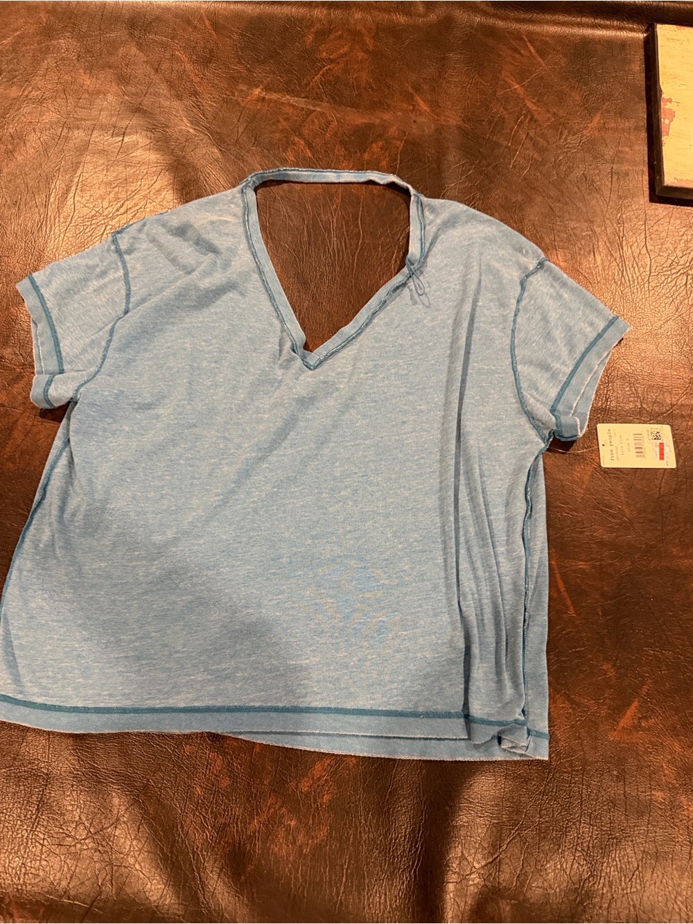 Free People Light Blue Short Sleeve V-Neck Tee